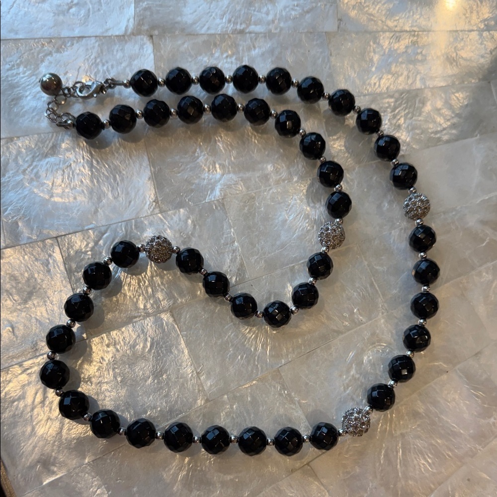Kate Spade Elegant Black and Rhinestone / Silver Beaded Necklace